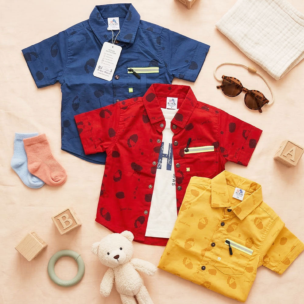 Premium Boys 3-Piece Summer Outfit Set - Red Patterned Shirt, Graphic Tank & Cargo Shorts