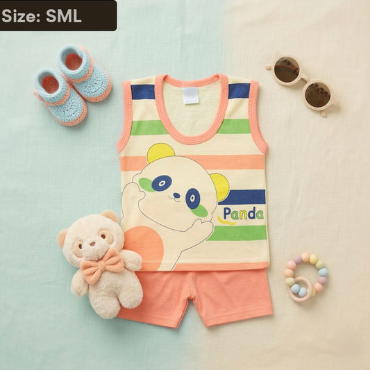 Boys 2-Piece Panda Striped Sleeveless Tank & Shorts Set