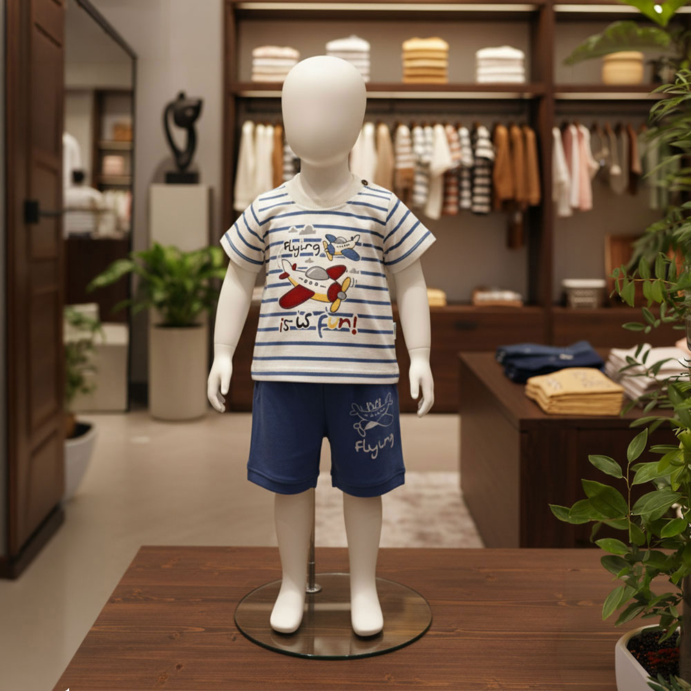 Boys Airplane Print Striped T-Shirt and Shorts Set