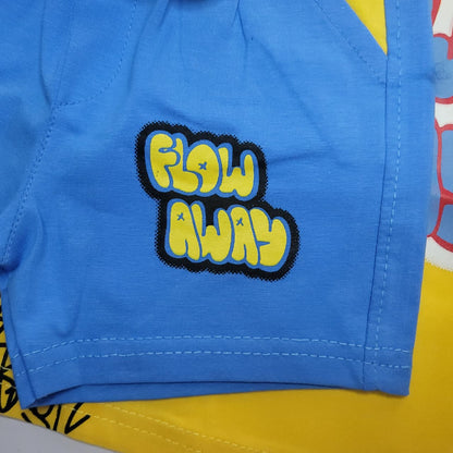 Imported Baby 2-Piece "Flow Away" Set - Yellow & Blue Graphic Tee and Shorts