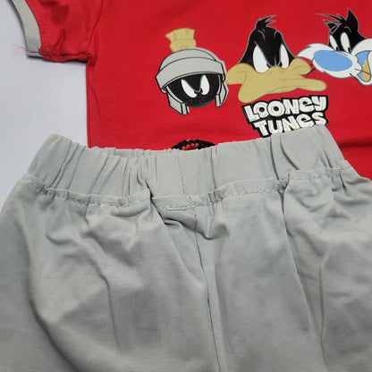 Imported Boys Red Cartoon Graphic T-Shirt & Grey Shorts 2-Piece