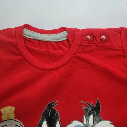 Imported Boys Red Cartoon Graphic T-Shirt & Grey Shorts 2-Piece