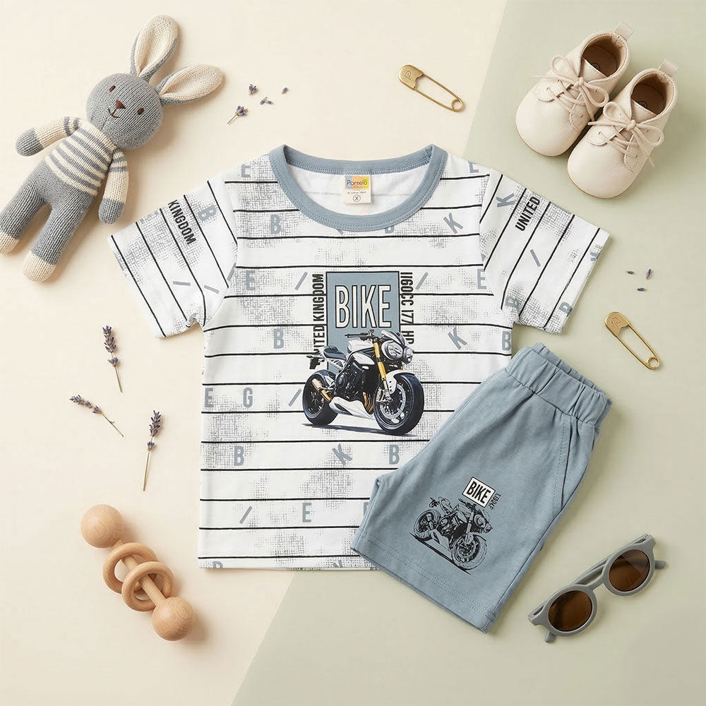 Premium Kids "United Kingdom" Bike T-Shirt & Grey Shorts Set | 2-4 Years