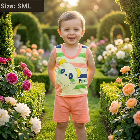 Boys 2-Piece Panda Striped Sleeveless Tank & Shorts Set