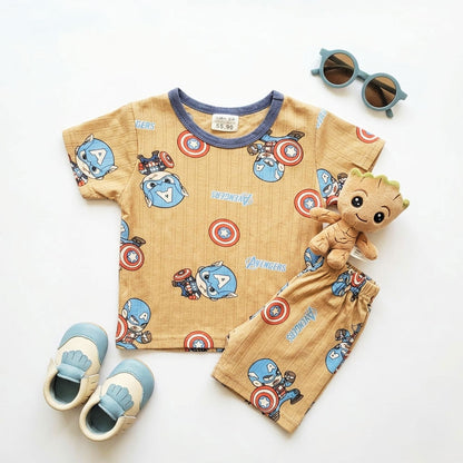 Imported Kids Avenger Superhero Ribbed T-Shirt & Shorts Set