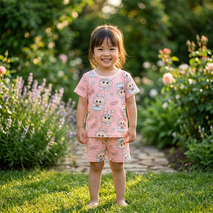 Imported Girls Pink Ribbed T-Shirt & Shorts Set – Premium Summer Outfit