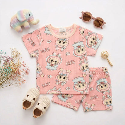 Imported Girls Pink Ribbed T-Shirt & Shorts Set – Premium Summer Outfit