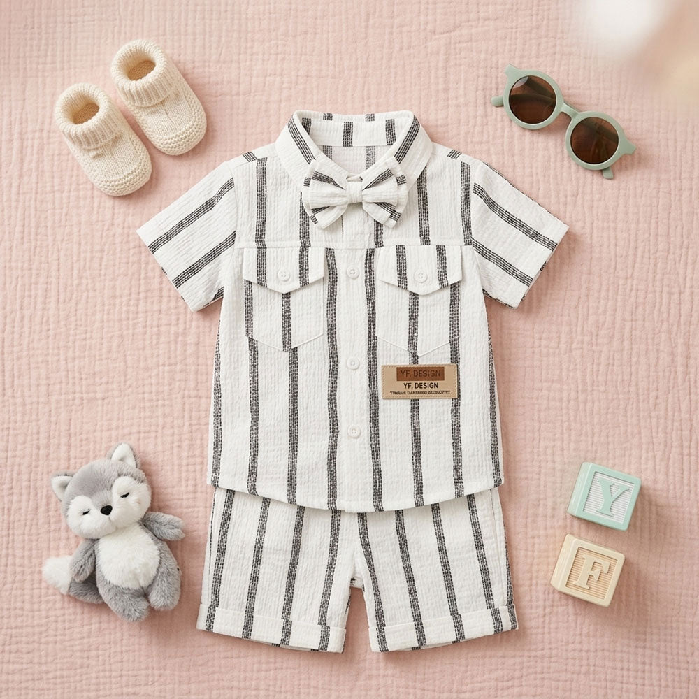 Premium Kids 3-Piece Striped Button-Down Shirt, Vest & Shorts Set