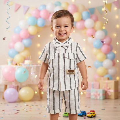 Premium Kids 3-Piece Striped Button-Down Shirt, Vest & Shorts Set