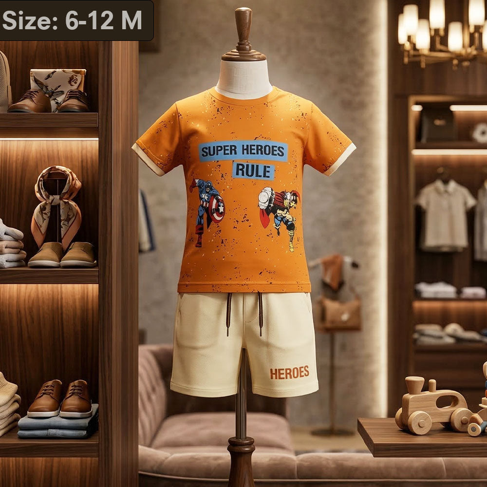 Imported Premium Boys 2-Piece "Super Heroes Rule" Thor Print Summer Set