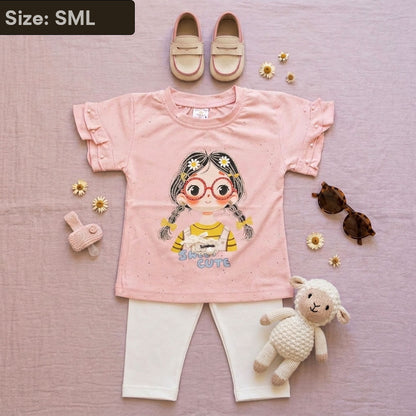 Imported Girls 2-Piece Pink Ruffle Tee & White Leggings Set
