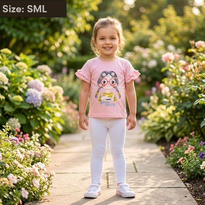 Imported Girls 2-Piece Pink Ruffle Tee & White Leggings Set