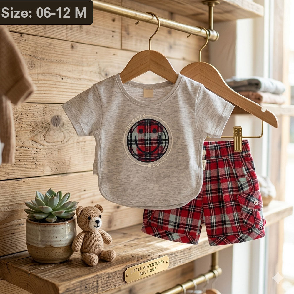 Cute Baby Summer Outfit – Soft T-Shirt & Check Shorts Set