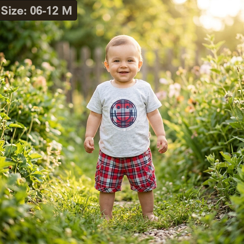 Cute Baby Summer Outfit – Soft T-Shirt & Check Shorts Set