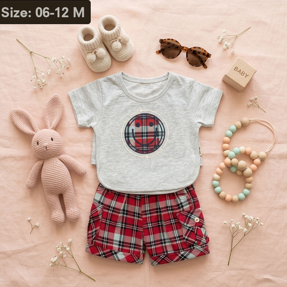 Cute Baby Summer Outfit – Soft T-Shirt & Check Shorts Set