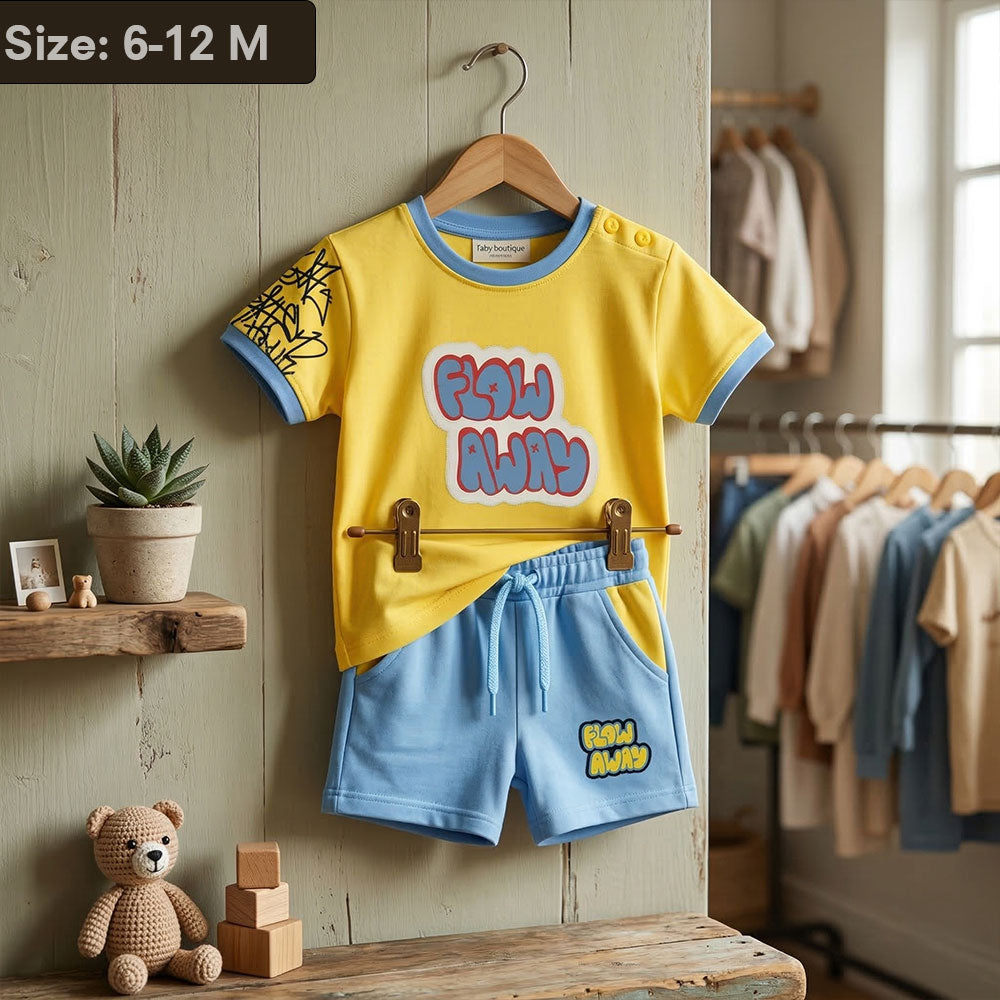 Imported Baby 2-Piece "Flow Away" Set - Yellow & Blue Graphic Tee and Shorts