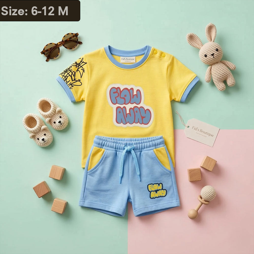 Imported Baby 2-Piece "Flow Away" Set - Yellow & Blue Graphic Tee and Shorts