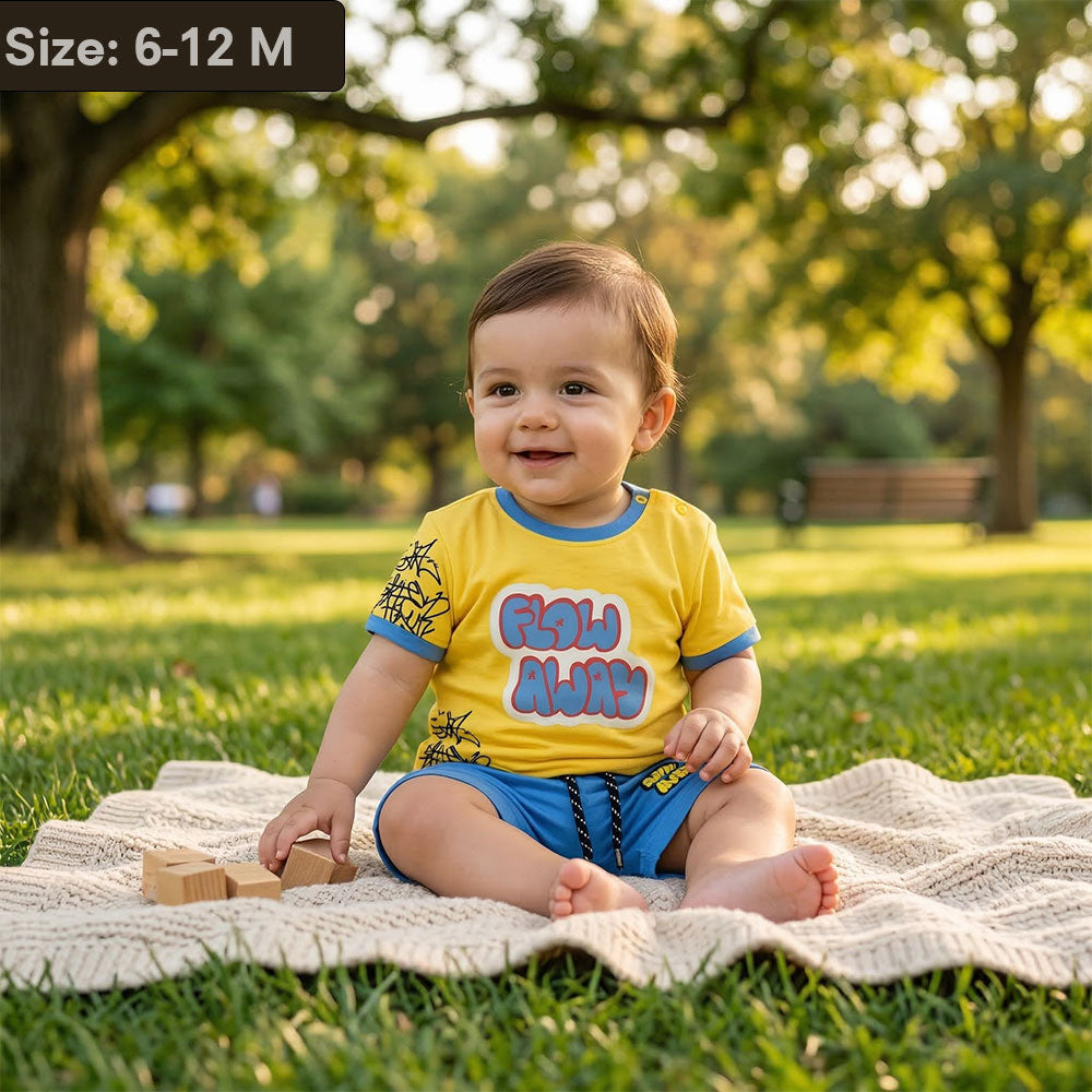 Imported Baby 2-Piece "Flow Away" Set - Yellow & Blue Graphic Tee and Shorts
