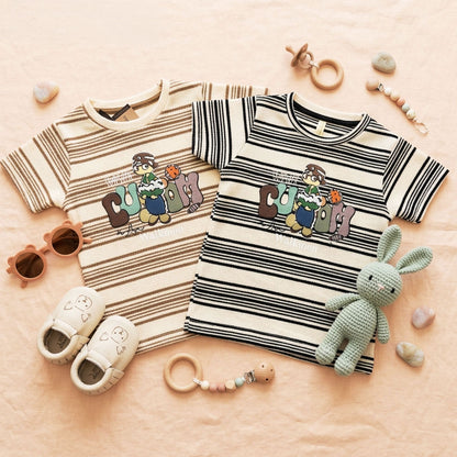 Kids Striped Graphic Tee and Brown Cargo Shorts Set