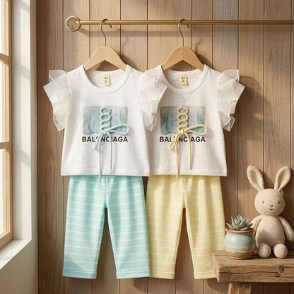 Premium Girls 2-Piece Designer Sneaker Tee & Striped Capris Dress