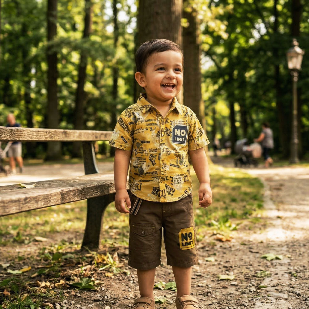 Premium Kids "No Limit" Safari Button-Down Shirt & Cargo Shorts Set