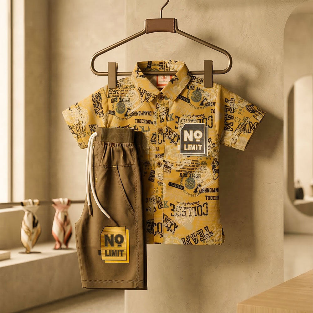 Premium Kids "No Limit" Safari Button-Down Shirt & Cargo Shorts Set