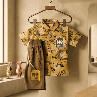Premium Kids "No Limit" Safari Button-Down Shirt & Cargo Shorts Set