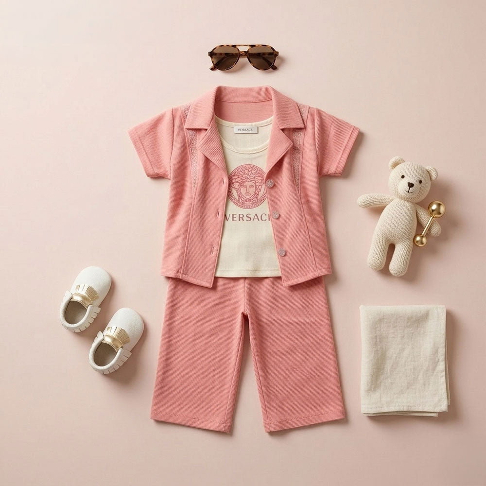 Premium Girls 3-Piece Medusa Print Jersey Shirt & Trouser Set