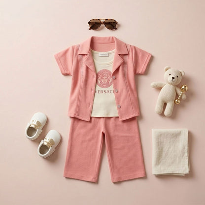 Premium Girls 3-Piece Medusa Print Jersey Shirt & Trouser Set