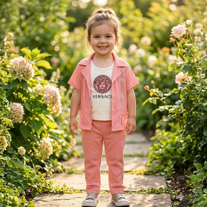 Premium Girls 3-Piece Medusa Print Jersey Shirt & Trouser Set