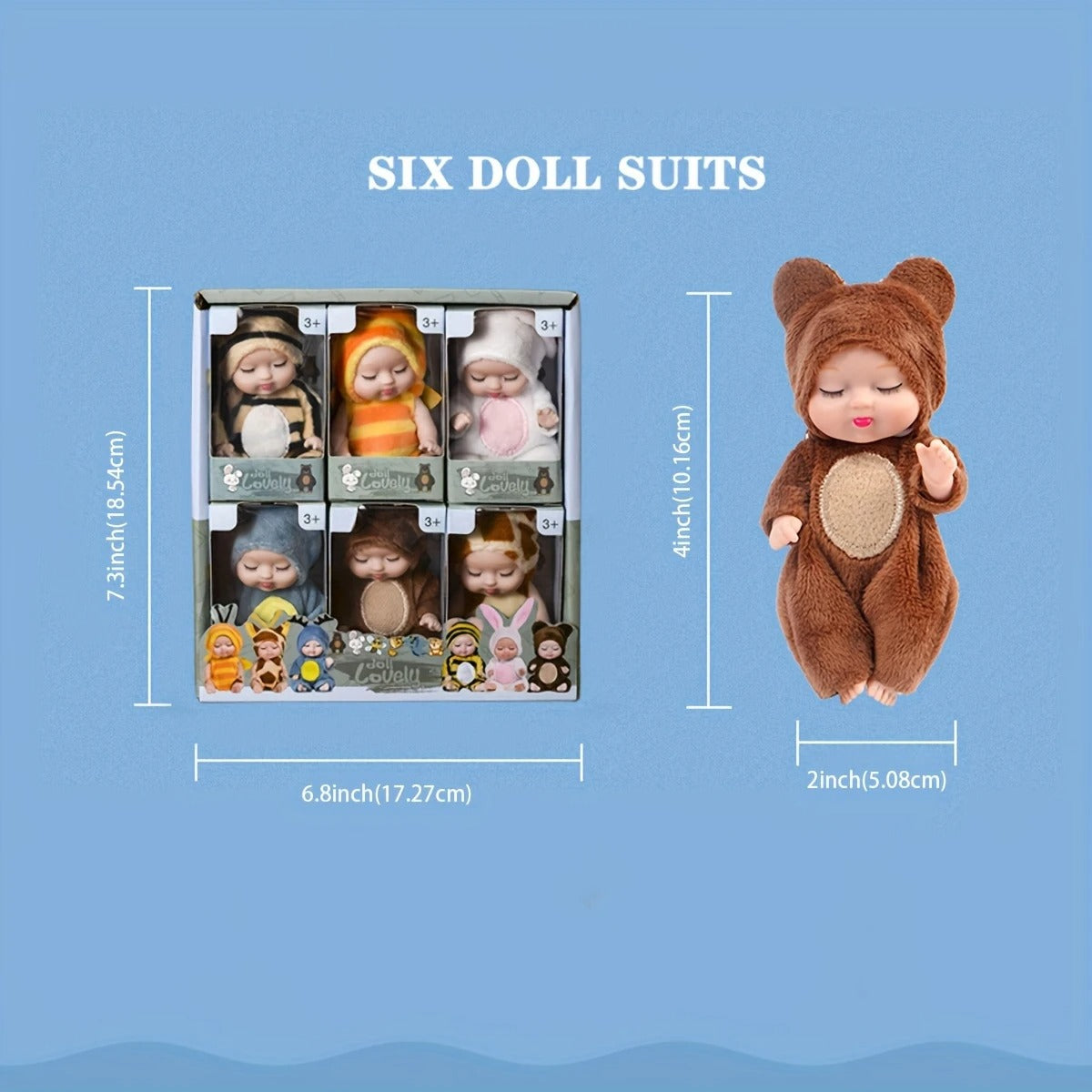 Pack of 6 Imported Cute Baby Dolls with Animal Costumes | Soft Plush Kids Toys Set