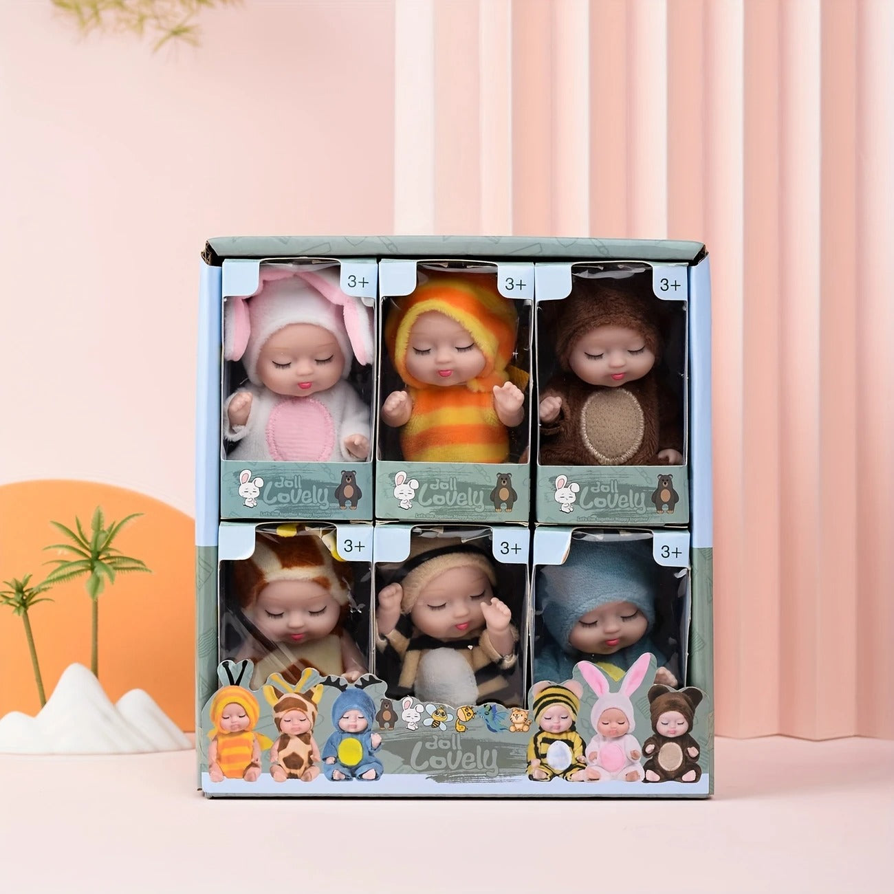 Pack of 6 Imported Cute Baby Dolls with Animal Costumes | Soft Plush Kids Toys Set