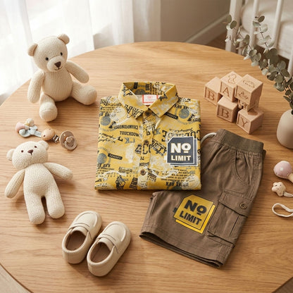 Premium Kids "No Limit" Safari Button-Down Shirt & Cargo Shorts Set