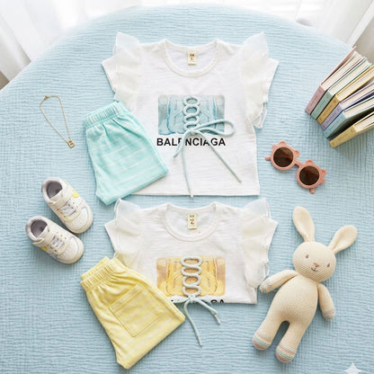 Premium Girls 2-Piece Designer Sneaker Tee & Striped Capris Dress