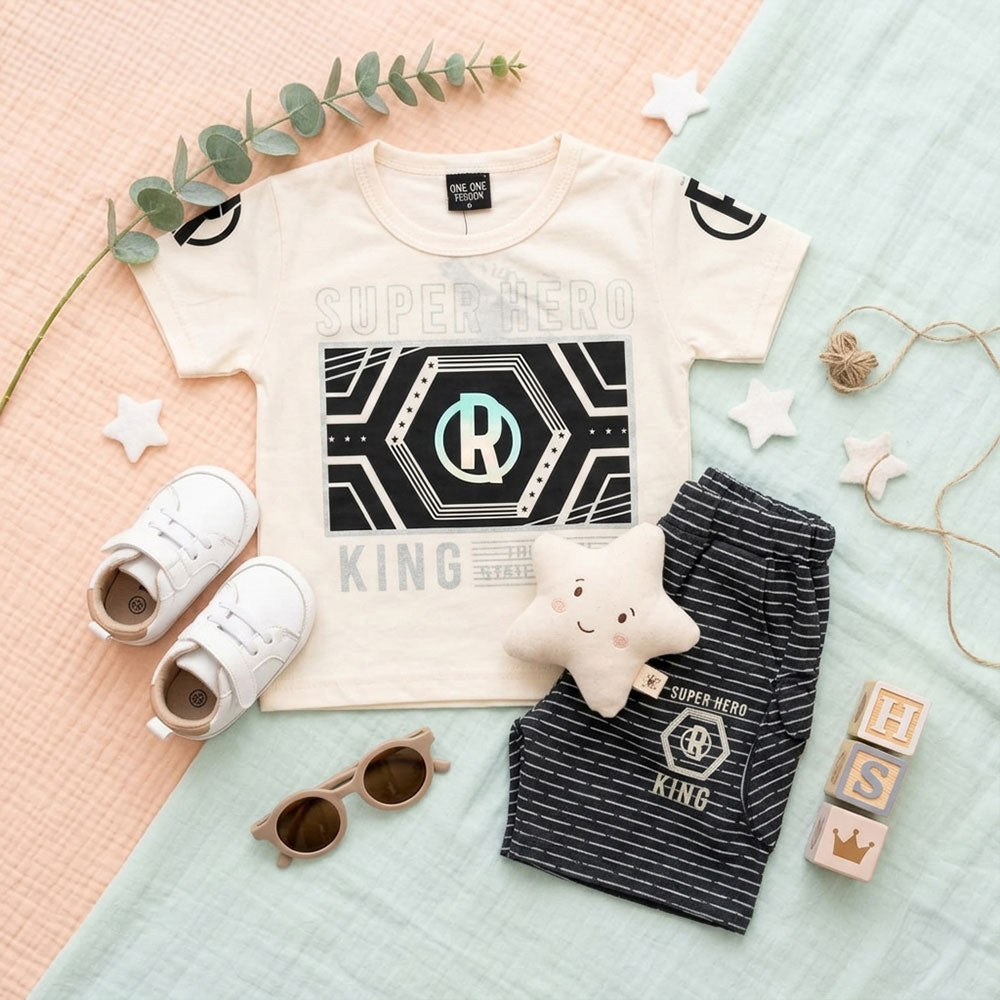 Boys 2-Piece Super Hero King Tee & Pinstripe Shorts Set
