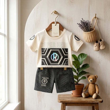 Boys 2-Piece Super Hero King Tee & Pinstripe Shorts Set