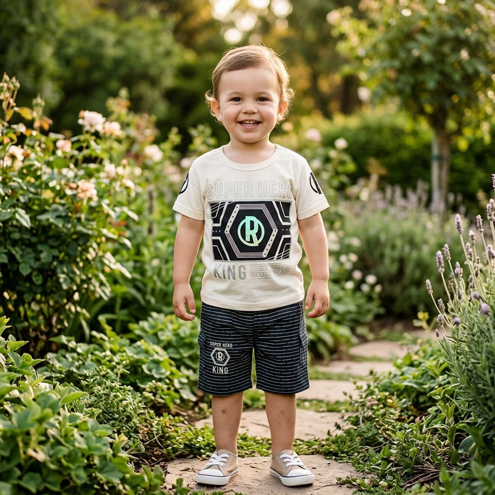 Boys 2-Piece Super Hero King Tee & Pinstripe Shorts Set