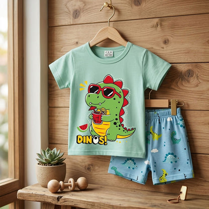 Imported Kids Dinosaur Print T-Shirt & Shorts Set | Mini Stars