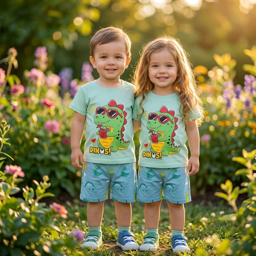 Imported Kids Dinosaur Print T-Shirt & Shorts Set | Mini Stars